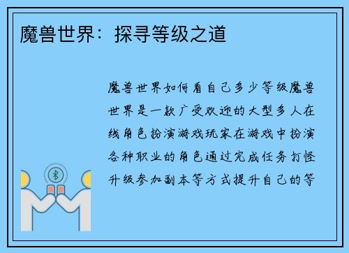 魔兽世界：探寻等级之道